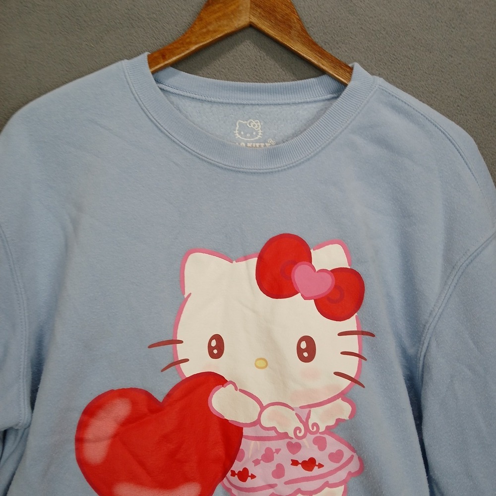 Hello Kitty Sewing Hybrid‎ Sweatshirt Womens Medium Light Blue Ribbed Graphic - Picture 2 of 6